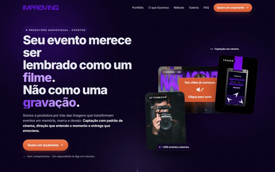 Topo da página de Improving, feita pela VEXO