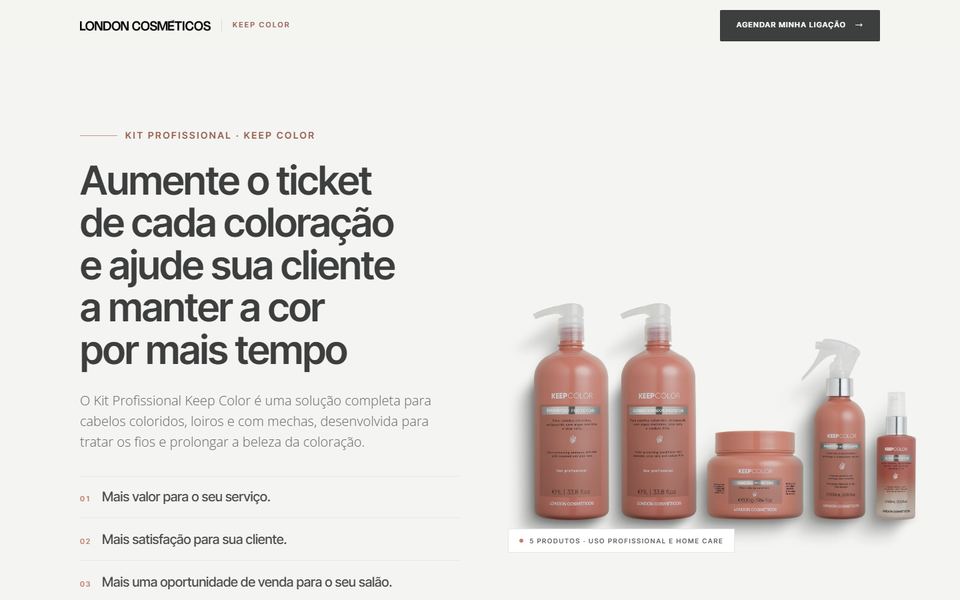 Topo da página de London Cosméticos, feita pela VEXO